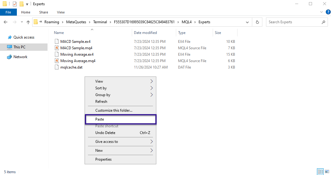 Paste EdgeBot.ex4 file